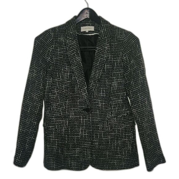 Calvin Klein Womens One-Button Vintage Blazer Jacket Size 10 Black/White - Picture 1 of 7